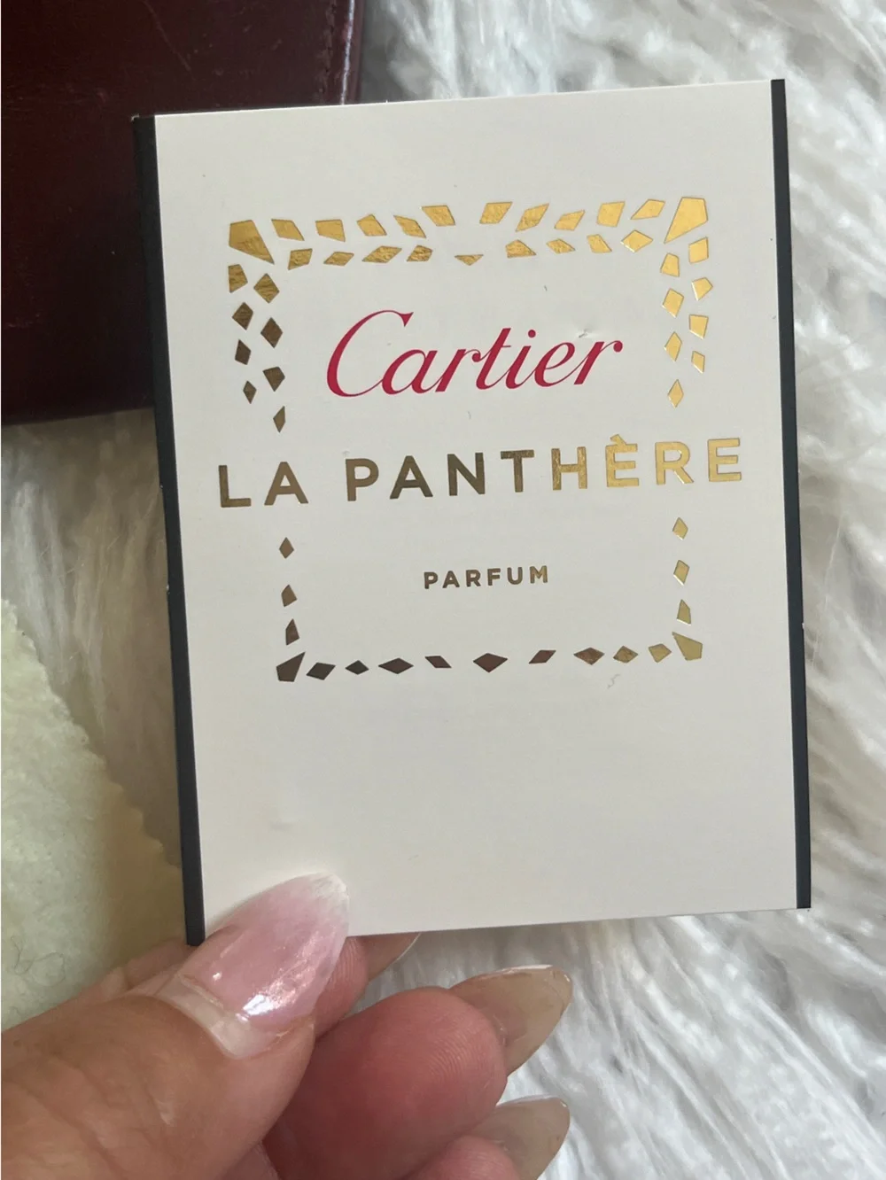 Cartier Burgundy and Gold Leather Key Case, wallet & perfum sample bundle